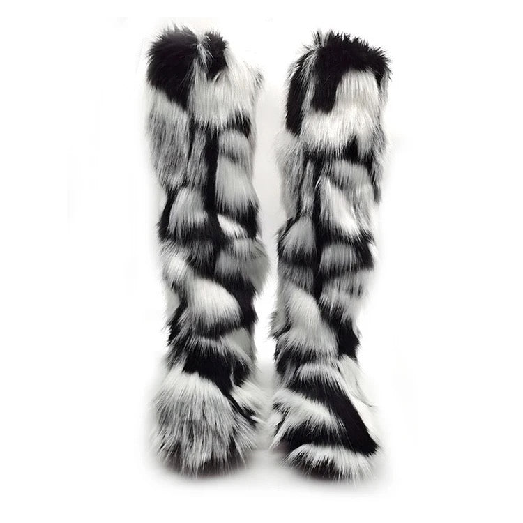 Black and White Fuzzy Boots