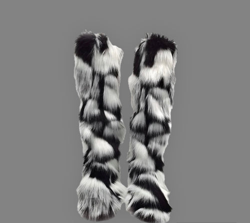 Black and White Fuzzy Boots